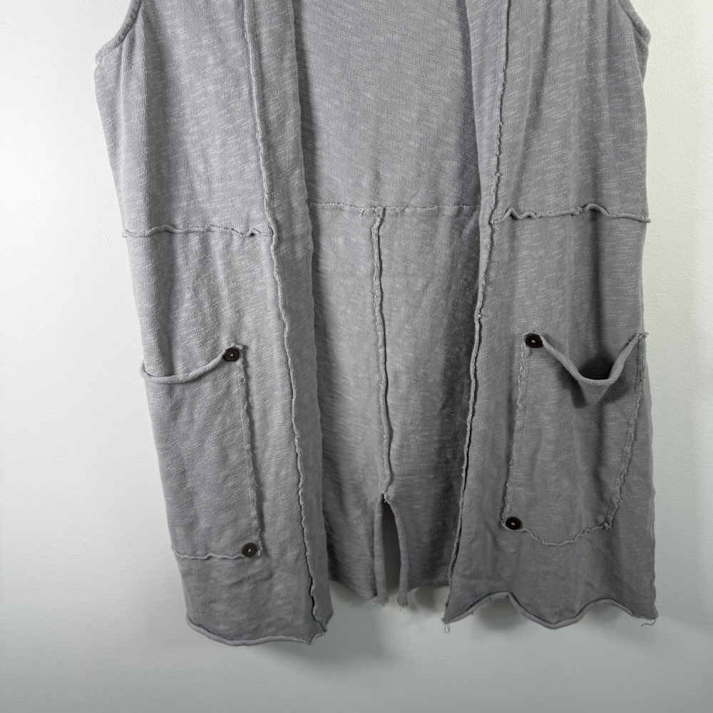 Chalet et Ceci Cotton Knit Vest Gray Lagenlook Slub Longline Open Front Womens M - Picture 3 of 10
